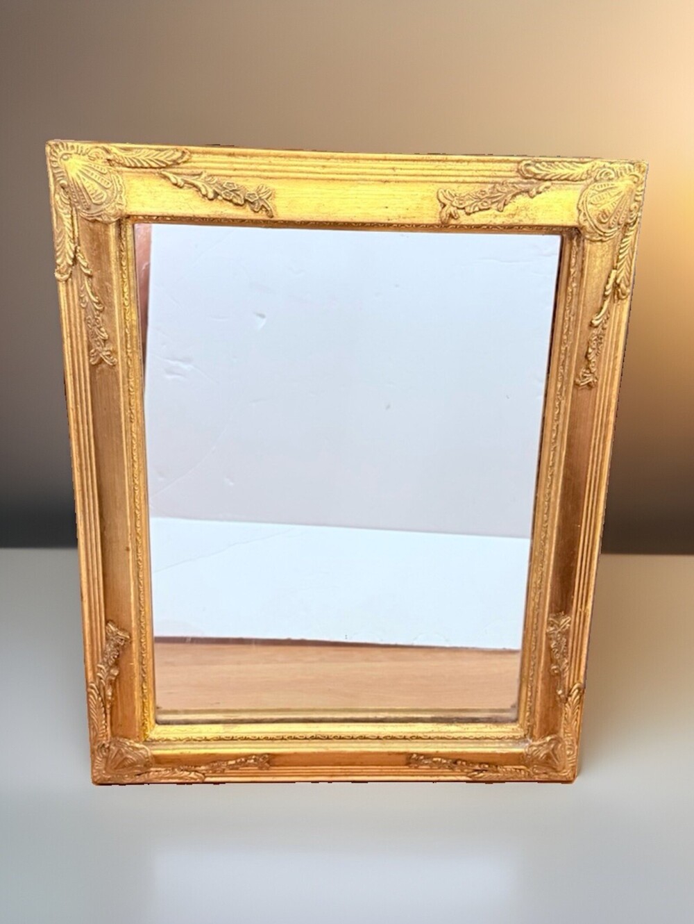 Vintage Gold Gild Wood Ornate Wall Mirror International Bazaar 19 x 15 Inches